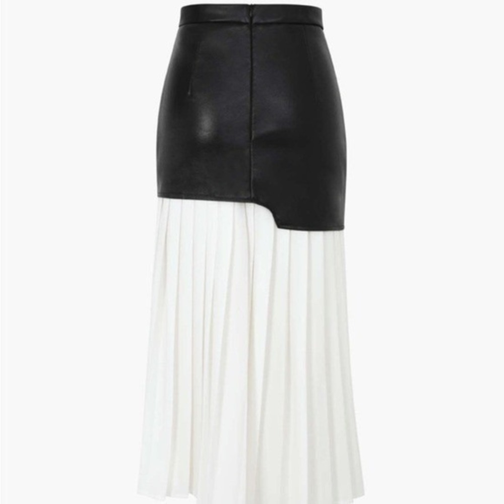 Commense Asymmetric Patchwork Faux Leather & Chiffon Pleated Maxi Skirt L NEW - Picture 14 of 14